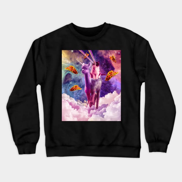 Cosmic Cat Riding Alpaca Unicorn Crewneck Sweatshirt by Random Galaxy